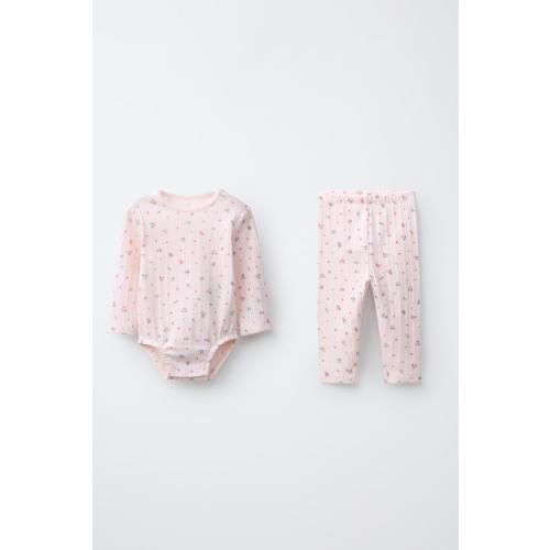 FLORAL BODYSUIT AND LEGGINGS SET - Pink | ZARA United States