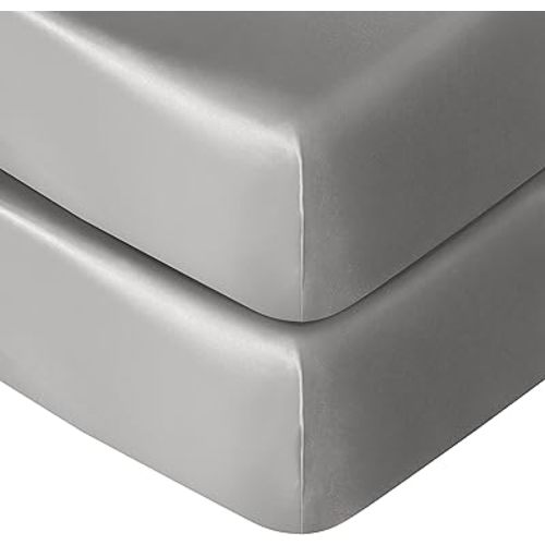 NTBAY Satin Crib Fitted Sheets, 2 Pack, 28 x 52, Grey