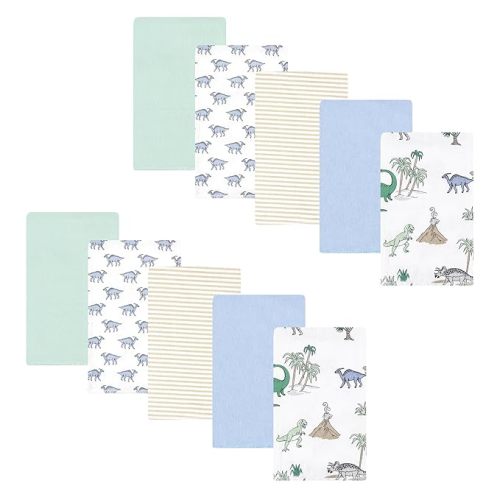 Hudson Baby Unisex Baby Cotton Flannel Burp Cloths 10-Pack, Boy Dino World, One Size