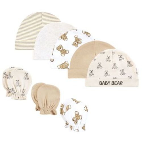 Hudson Baby Infant Cotton Cap and Scratch Mitten Set, Teddy Bears, 0-6 Months