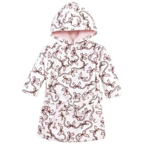 Hudson Baby Infant Girl Mink with Faux Fur Lining Pool and Beach Robe Cover-ups, Pink Bows, 0-6 Months