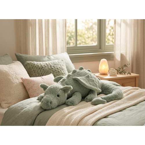 Sage Green Dragon Plush Toy, Soft Kawaii Dragon Stuffed Animal, Cute Fantasy Plush Gift for Kids & Adults Aesthetic Collectible Toy