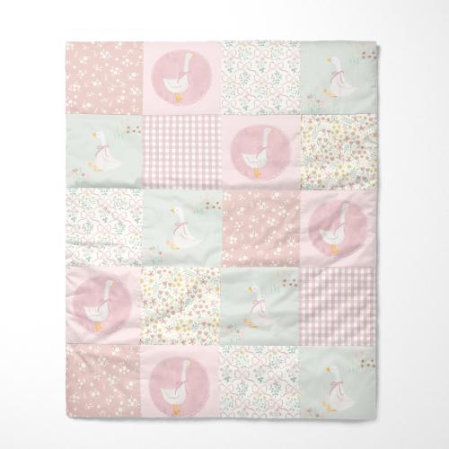 Organic Cotton Baby Girl Quilt: Goose, Floral, Gingham Nursery Decor