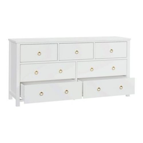 Modern 7-Drawer White Dresser Chest with Anti-Tipping Device, Extra-Deep Drawers, Elegant Ring Handles, Easy Assembly