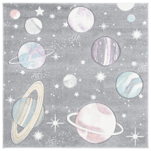 SAFAVIEH Carousel Kids World of Planets Area Rug, Grey/Lavender, 3' x 3' Square
