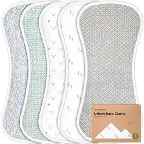 Organic Burp Cloths Baby Boy & Girl - 5-Pack Super Absorbent Cotton Burping Cloths for Babies, Soft & Plush Newborn Spit Up Rags, Infant Towels for Milk Spit Up, Unisex, Large 21" x 10" (Nordic)