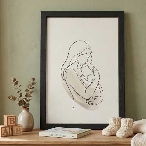 Mother and Baby Line Art Print – Minimalist Nursery Wall Art – New Mom Gift –  Framed or Unframed Motherhood Decor