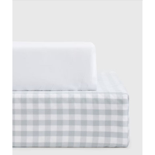 NWT QUINCE ORGANIC PERCALE COTTON GINGHAM CRIB SHEET 2 PACK BLUE FOG MSRP $44.90