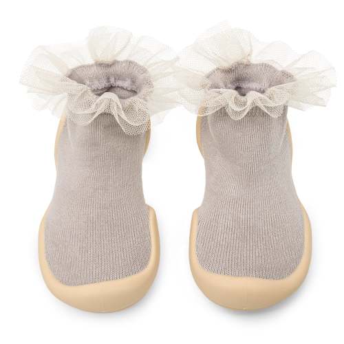 Komuello baby toddler firstwalker sock shoes: breathable, washable - Tulle trim
