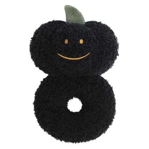 Baby Pumpkin Soft Rattle Toy, Plush Pumpkin Infant Shaker Rattle Easy-Grasp Stuffed Animal Toy, Gifts for Newborns Babies Toddlers Boys Girls, Black, 6 Inches