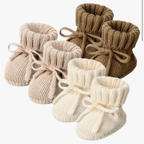 3 Pairs Knitted Baby Booties 0-6 Months Newborn Baby Shoes First Walkers Cozy Shoes for Infant Girl Boy