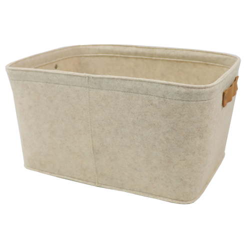 Mainstays Medium Felt Decorative Storage Basket with Faux Leather Handles, Oatmeal, 15 in x 11.02 in x 7.87 in