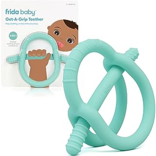 Frida Baby Get-A-Grip BabyTeether for Teething Relief | 100% Food-Grade Silicone Teething Toys for Baby 0-6, 12, 18 Months Infant, BPA-Free, PVC-Free | Teal