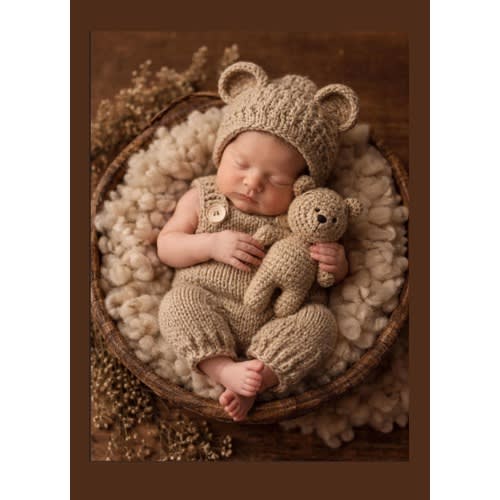 Hand Knitted Newborn Bear Outfit, Crochet Teddy, Baby Photoshoot