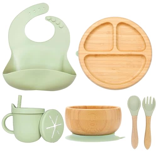 womorista Bamboo Suction Plates for Babies and Bamboo Plates For Kids Baby Feeding and Weaning (Green)