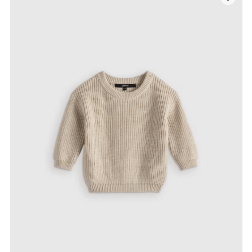 100% Organic Cotton Fisherman Tunic Sweater, Speckled Beige, 3-6M