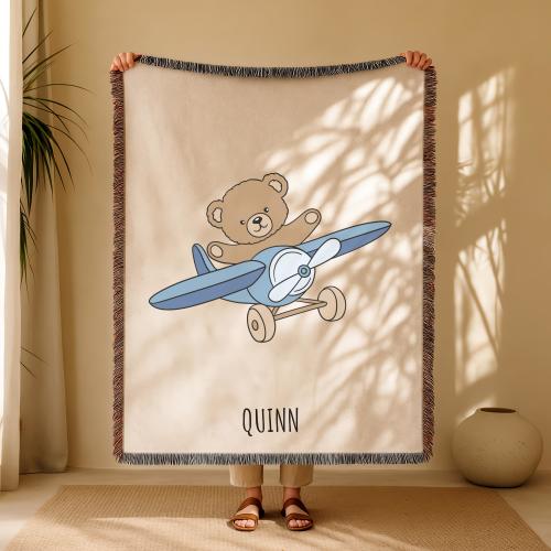 Airplane Gift: Custom Name Blanket, Teddy Bear Blanket, Airplane Nursery, Teddy Bear Nursery Theme