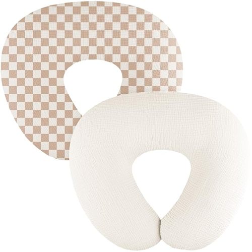 2-Pack Muslin Nursing Pillow Covers, Breathable 100% Cotton Breastfeeding Pillow Slipcovers for Standard Nursing Pillows, Soft Covers for Baby Girls and Boys with Zipper