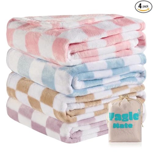 4 Pcs Baby Blankets,Fleece Checkered Blanket, Cozy and Fluffy Crib Blankets for Girls- Toddler Receiving Blankets 30×40