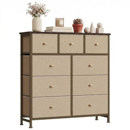 JIONJOY 9 Drawer Dresser for Bedroom, Large Fabric Storage Chest with Metal Frame & Waterproof Top for Closet, Nursery, Entryway