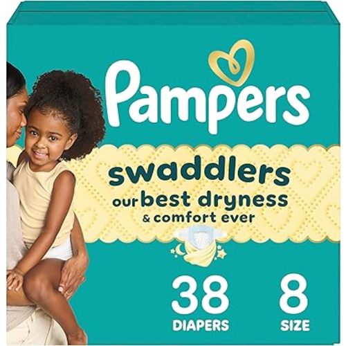 Pampers Swaddlers Diapers, Size 8 (30+ lbs), 38 Count, Absorbent, Keeps Baby Dry and Comfortable, Skin Safe Disposable Baby Diaper (Packaging May Vary)
