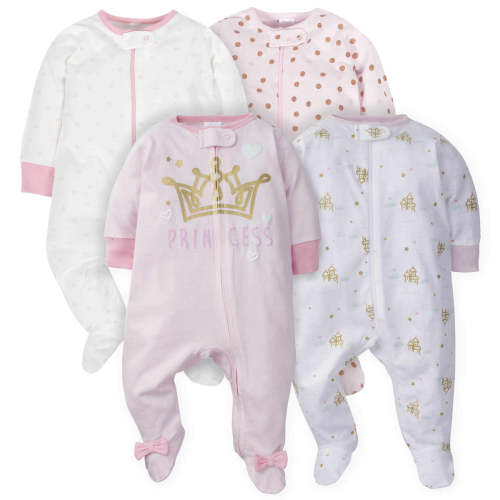 4-Pack Baby Girls Castle Zip Front Sleep ‘N Plays – Gerber Childrenswear