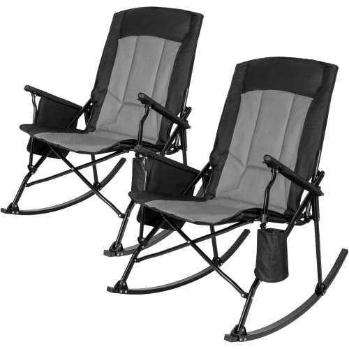 SUNSPIRE 2 Pack Folding Rocking Camping Chair, Heavy Duty Padded Rocker with High Back Hard Armrests for Outdoor Garden Patio