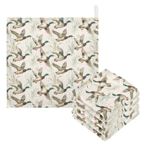 Newborn Face Towel Mallard Ducks Soft Cotton Baby Washcloths 11.8 x 11.8 Inch Infants Girls Boys Muslin Burp Cloths 5 Pack