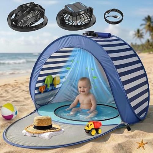 Baby Pop Up Tent with Integrated Solar Cooling Fan | Anti-UV Baby Tent for Beach with UPF 50 UV Protection | Baby Beach Pool | Portable Travel Sun Shade for Baby | Pop Up Pool