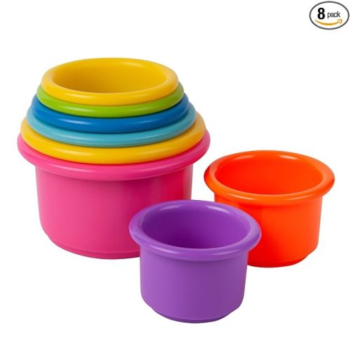 The First Years Stack & Count Stacking Cups - Colorful Baby Stacking Water Toys Set - Stackable Cups for Learning - Baby Bath Toys - Toddler Water Table Toys - 8 Count