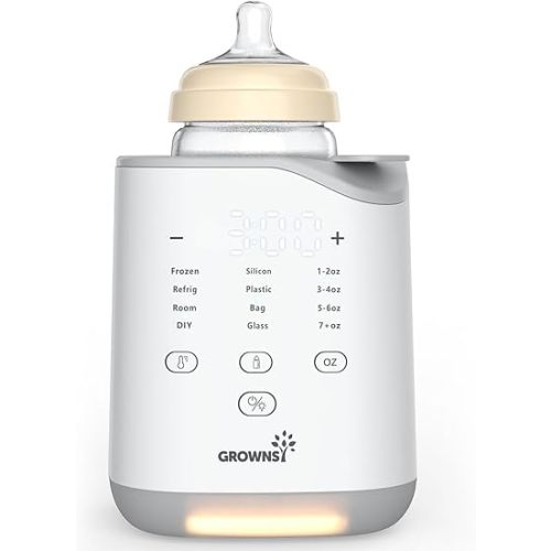 Grownsy Bottle Warmer for Night Feeding, Fast Baby Bottle Warmer for Breastmilk, Smart Temperature Control, with Timer, Thaw, Food Heater, Night Light, Calentador De Biberones for All Bottles
