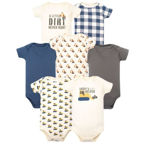 Hudson Baby Infant Boys Cotton Bodysuits 7-Pack, Daddys Helper Bulldozer, 3-6 Months