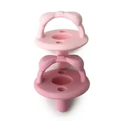 Itzy Ritzy Silicone Pacifiers for Ages 6-18 Months – Itzy Soother Pacifiers Feature Collapsible Handle & Two Air Holes for Added Safety – Set of 2 in Light & Dark Pink