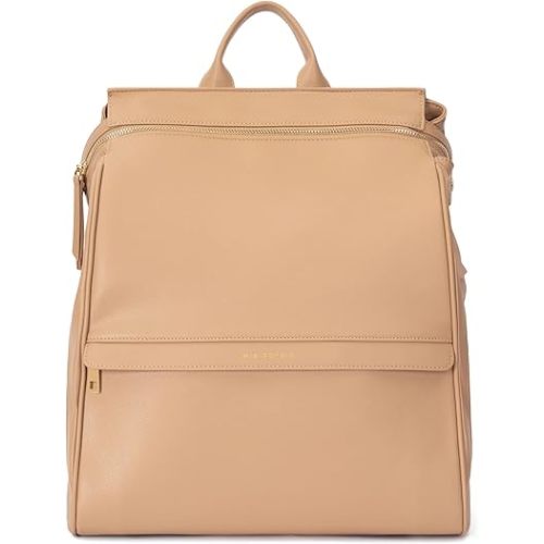 MIA + SOPHIA Leather Diaper Bag Backpack with USB Charging Port, Changing Pad, Stroller Straps, Bottle Holder (Brown Sophia)