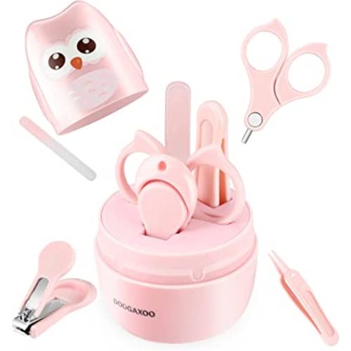 DOOGAXOO Baby Nail Clippers, 4-in-1 Safe Baby Nail Kit with Cute Case, Nail Clipper, Scissors, Tweezers, Baby Nail File Set for Newborn, Infant, Toddler and Kids-Pink