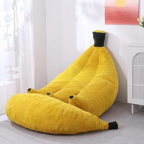 Banana Chaise Lounge Sofa Chair for Living Room, Bean Bag Chair with Ottoman, Floor Sofa Bed with Footrest, Comfy Convertible Lounger, Plush Couch for Bedroom, Dorm (Yellow, King)