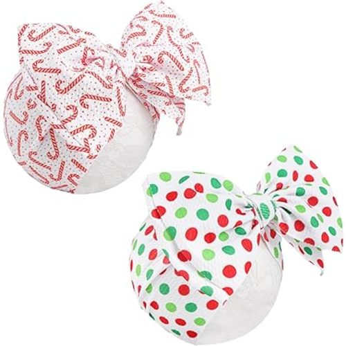 YanJie Christmas Baby Girls Headbands Red Green Polka Dot Newborn Bows Wide Headwraps Christmas Walking Stick Handmade Hairbands Hair Accessories Gift for Infant Toddlers Kid