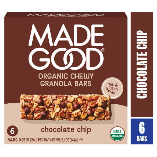 MadeGood Chocolate Chip Granola Bars, 6 Count of Snack Bars, 0.85 oz Each