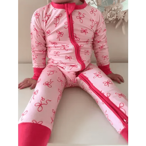 Little Pink Bow Zipper Romper – In My Jammers