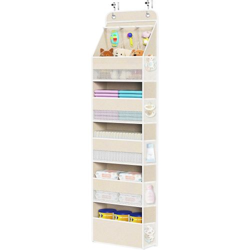 Univivi Fabric Over Door Organizer for Baby Nursery, Beige Pattern, 6-Shelf