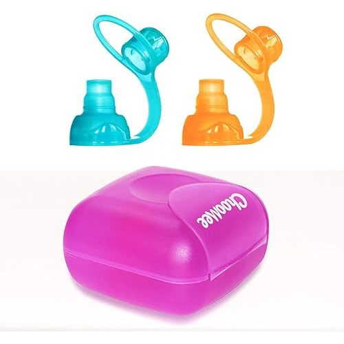 ChooMee SoftSip Food Pouch Tops | Orange Aqua + Purple Travel case | Prevent Spills and Protect Childs Mouth