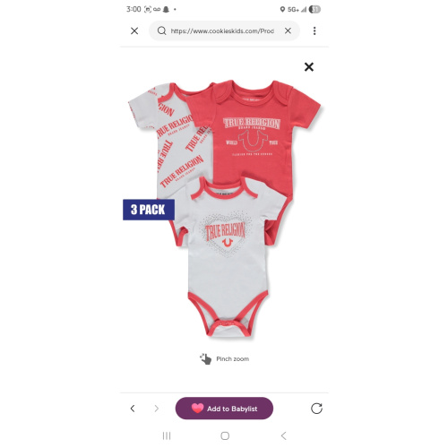 True Religion Baby Girls' 3-Pack Bodysuits
