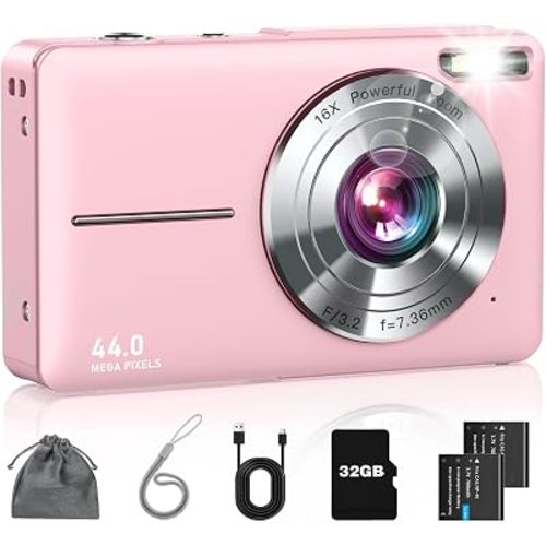 Lecran Digital Camera, FHD 1080P Point and Shoot Camera for Kids Teens Pink