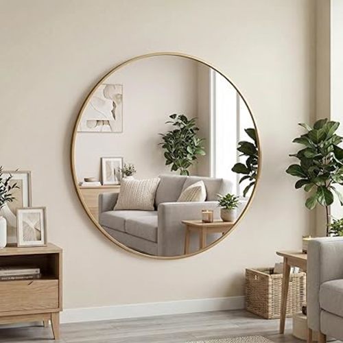 OLIXIS 20 Inch Gold Round Bathroom Wall Mirror, Round Bathroom Mirrors for Over Sink, Circle Mirror with Tempered Glass for Home Decor, Entryway, Bedroom, Vanity, Shatterproof& Crystal-Clear