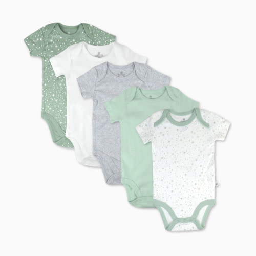 Honest Baby Clothing 5-Pack Organic Cotton Short Sleeve Bodysuits - Twinkle Star White Sage, 0-3 M, 5