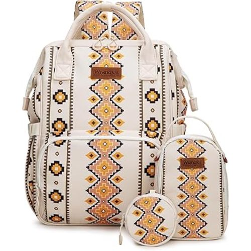 Montana West Wrangler Callie Diaper Bag Backpack with Pacifier Case, Crossbody Bottle Bag and Stroller Straps Western Pattern Multifunction Baby Travel Bag Set WG2215-9110TN