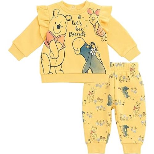 Disney Girls Fleece Sweatshirt and Jogger Pants Outfit Set Newborn to Big Kid Sizes (Newborn - 14-16)