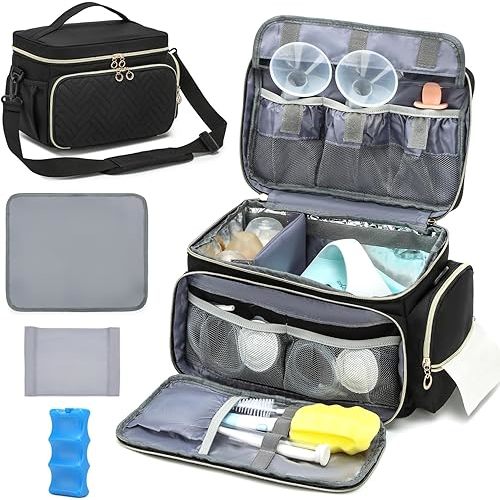 Breast Pump Bag Fits for Spectra S1/S2 - Spectra Pump Bag with Ice Pack & Waterproof Mat, Portable Breast Milk Cooler Travel Bag for Work and Family Use, Black