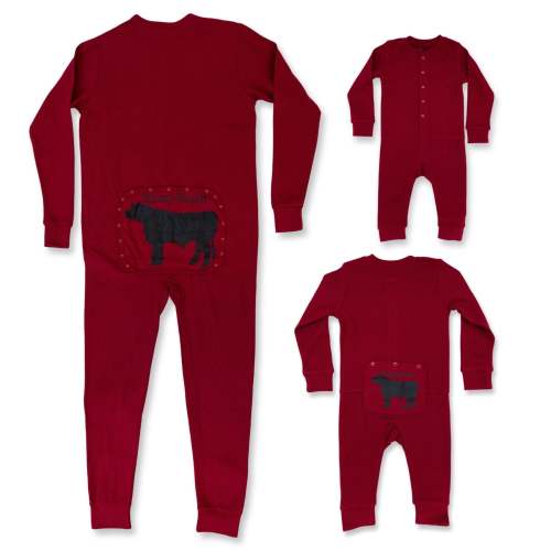 Red Waffle Long John Set with Butt Flap / Rump Roast (Infant-Adult) – Cowkid Clothing Company