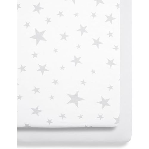 Baby Crib Fitted Sheets, Super Soft Cotton with Fun Designs for Boys and Girls, Light and Breathable, Long Lasting, Machine Washable (Pack of 2) (Gray Star)